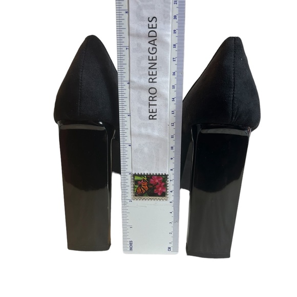 Black Platform High Heels Size 8.5 Womens Block Heel 4.5” Faux Suede Studded - Picture 7 of 11